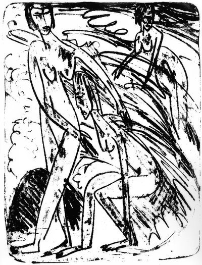 波の海水浴客 作： Ernst Ludwig Kirchner