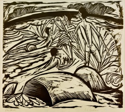 はねかける海水浴客 作： Ernst Ludwig Kirchner