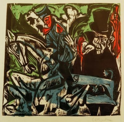 シュレミルは通りで灰色の小さな男に会います 作： Ernst Ludwig Kirchner