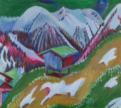 高山小屋と山の風景。 1922年頃 作： Ernst Ludwig Kirchner