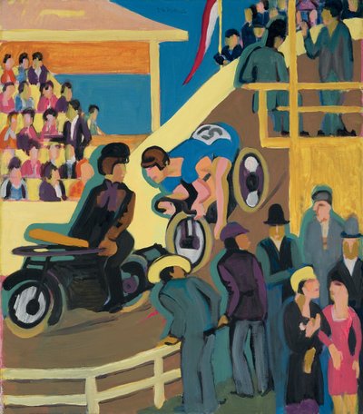 モーターリレーによる自転車レース。モーターレーシングバイクレース、1927-1928 作： Ernst Ludwig Kirchner