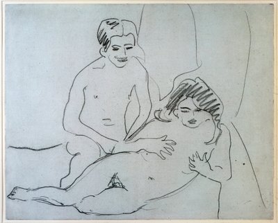 カップルベッドの上で横になっている裸のカップル-描画Ernst Ludwig Kirchner（1880-1938）New York、Museum of Modern Art 作： Ernst Ludwig Kirchner
