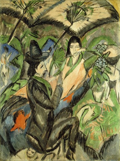 日本のパラソルの下のカップル。日本の傘の下のカップル、1902 作： Ernst Ludwig Kirchner