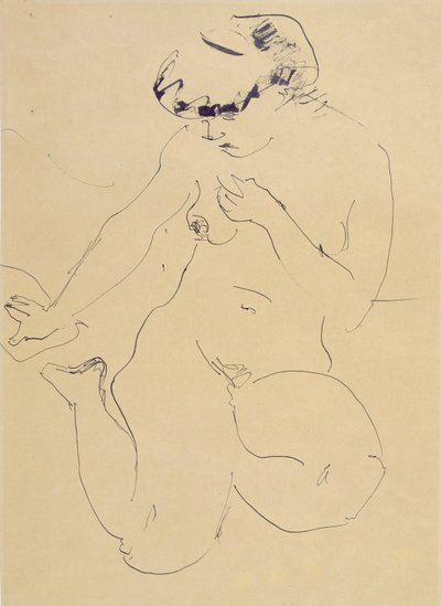 身をかがめるヌード（紙にペンとブラシ） 作： Ernst Ludwig Kirchner