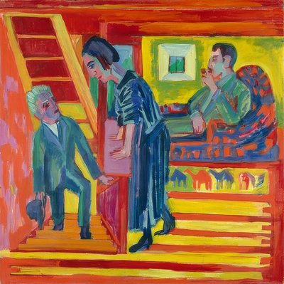 訪問-カップルと新人。 1922 作： Ernst Ludwig Kirchner