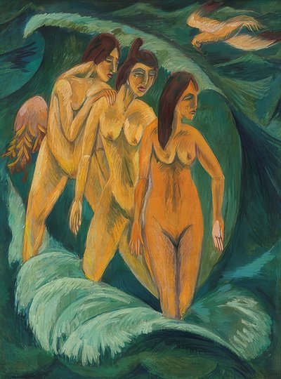 3人の入浴者。 1913 作： Ernst Ludwig Kirchner