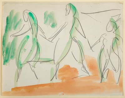 3人のダンサー。 1911スケッチブックFolkwang（シート34） 作： Ernst Ludwig Kirchner