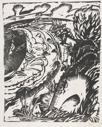 曲がりくねった湾のある砂丘の風景 作： Ernst Ludwig Kirchner