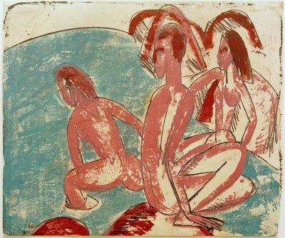 ELKirchner、石の上に3人の入浴者 作： Ernst Ludwig Kirchner