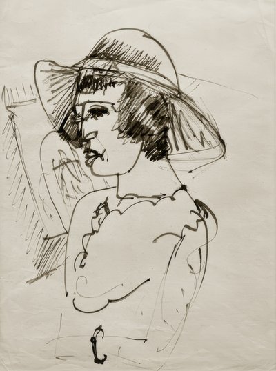ELKirchner、大きな帽子をかぶったエルナの肖像 作： Ernst Ludwig Kirchner