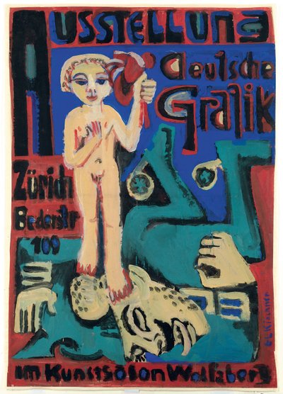 Kunstsalon Wolfsbergでのドイツグラフィックスの展示。ヴォルフスベルクアートサロンでのドイツのグラフィックの展示、c.1921-1923 作： Ernst Ludwig Kirchner