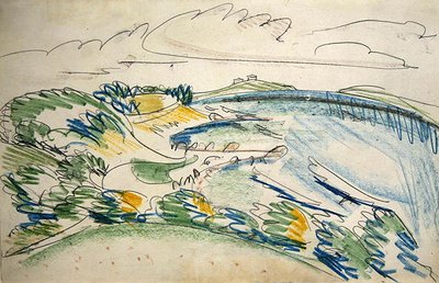 Fehmarn Coast near Wulfen （鉛筆、クレヨン、紙） 作： Ernst Ludwig Kirchner