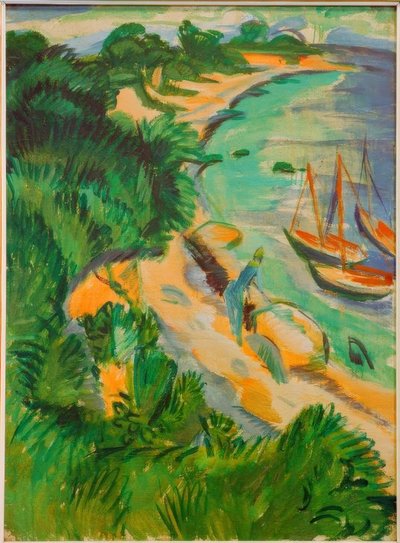 ボートのあるフェーマルン湾 作： Ernst Ludwig Kirchner