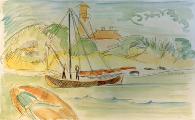 灯台のあるフェーマルン海岸 作： Ernst Ludwig Kirchner