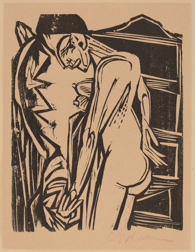キャビネットの前の女性のヌード 作： Ernst Ludwig Kirchner