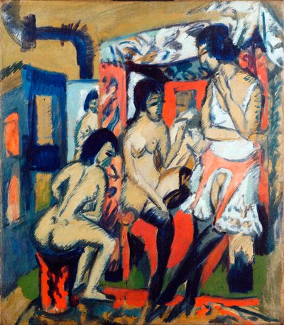 スタジオで裸の女性 - Ernst Ludwig Kirchner (1880-1938) による絵画 作： Ernst Ludwig Kirchner
