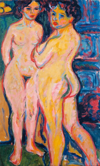 "Femmes nues debout pres du poele" エルンスト・ルートヴィヒ・キルヒナー（1880-1938）の絵画 - 1908 - 油彩・カンヴァス Dim 150x95 cm ドレスデン州立美術コレクション Dresde 作： Ernst Ludwig Kirchner