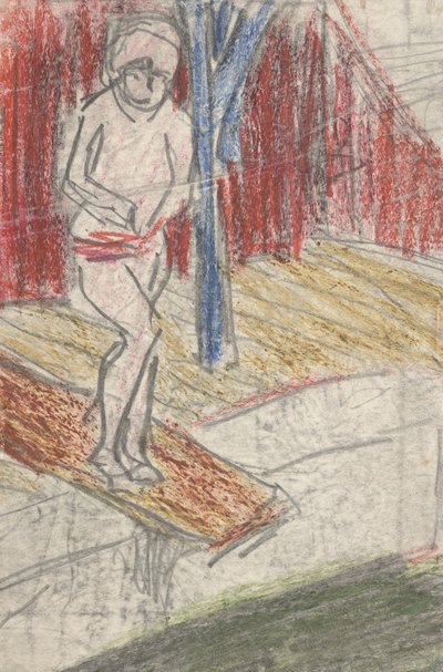 飛び込み台の上の人物（紙に鉛筆、クレヨン 作： Ernst Ludwig Kirchner