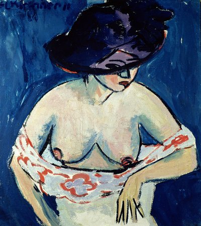 帽子をかぶった半裸の女性、1911 作： Ernst Ludwig Kirchner