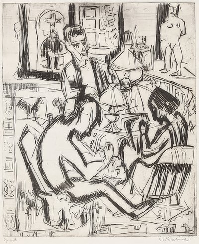 人とインテリア。 1923 作： Ernst Ludwig Kirchner