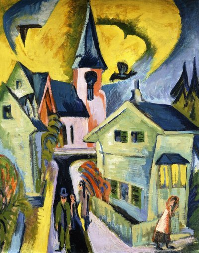 Konigstein mit Red Church; 赤い教会のあるKonigstein 作： Ernst Ludwig Kirchner