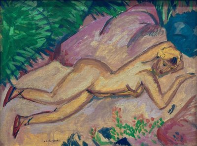 ビーチで横になっている女の子 作： Ernst Ludwig Kirchner