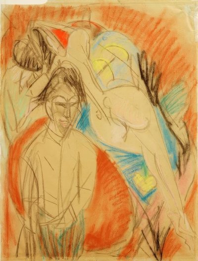 画家と裸の女性（モデルの自画像） 作： Ernst Ludwig Kirchner