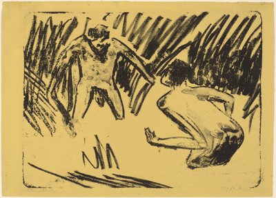 葦で水しぶきをあげる男たち 作： Ernst Ludwig Kirchner