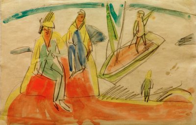 人とビーチでボート 作： Ernst Ludwig Kirchner