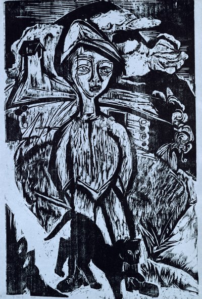 嵐の中の若者、1921年 作： Ernst Ludwig Kirchner