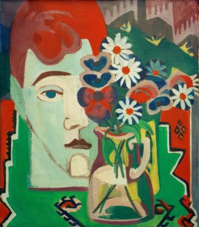 花とミラーの頭 作： Ernst Ludwig Kirchner