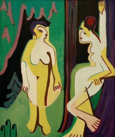 森の牧草地で裸の女性 作： Ernst Ludwig Kirchner
