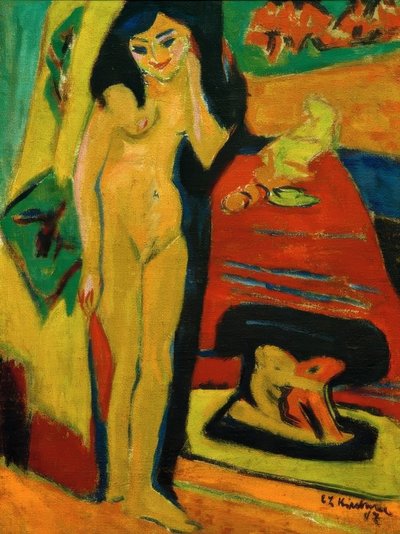 カーテンの後ろの裸の女の子（Fränzi） 作： Ernst Ludwig Kirchner
