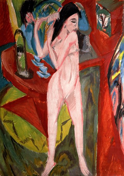 彼女の髪をとかす裸の女性 作： Ernst Ludwig Kirchner