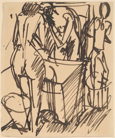 鏡を持った裸体、洗面台の前に立つ 作： Ernst Ludwig Kirchner