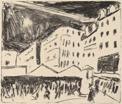 毎年恒例のフェアでドレスデンのオールド マーケット 作： Ernst Ludwig Kirchner