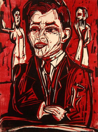 グロウマン博士の肖像（カラー木版画） 作： Ernst Ludwig Kirchner