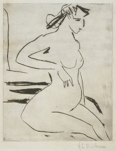 妊娠中のヌードの女性、座っています。 1909 作： Ernst Ludwig Kirchner