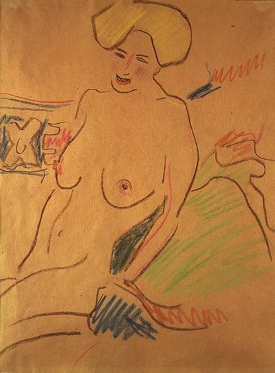 座った裸体」1907年頃（紙にチョーク） 作： Ernst Ludwig Kirchner