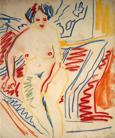青い髪のシッティングヌード 作： Ernst Ludwig Kirchner