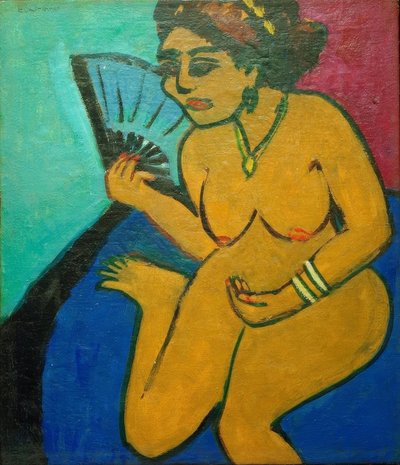 ファンと着席のヌード 作： Ernst Ludwig Kirchner