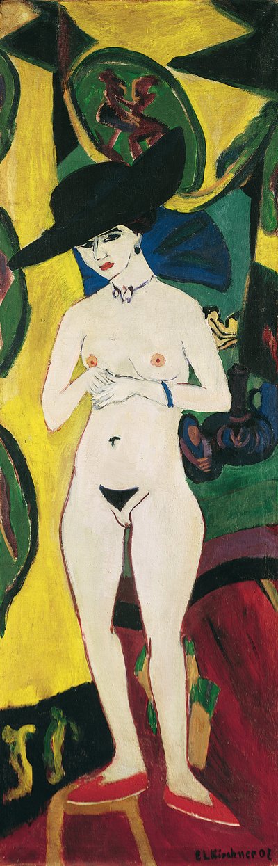 帽子をかぶったヌード 作： Ernst Ludwig Kirchner