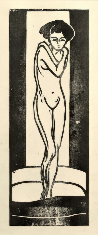 腕を組んで立っている裸の女の子 作： Ernst Ludwig Kirchner