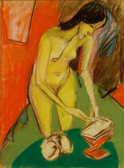テーブルに立っている女性のヌード 作： Ernst Ludwig Kirchner