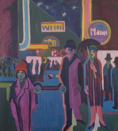 夜のストリートシーン。 1925 作： Ernst Ludwig Kirchner