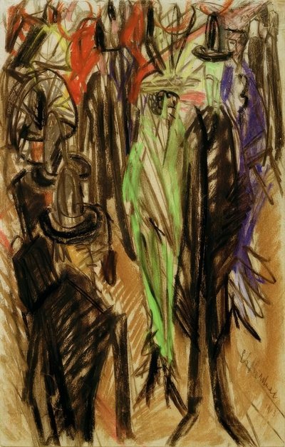 緑の女性とのストリートシーン 作： Ernst Ludwig Kirchner