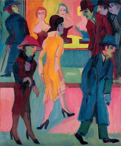 理髪店のストリートシーン。 1926年の理髪店の前のストリートシーン 作： Ernst Ludwig Kirchner