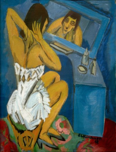 トイレ;鏡の前の女性 作： Ernst Ludwig Kirchner