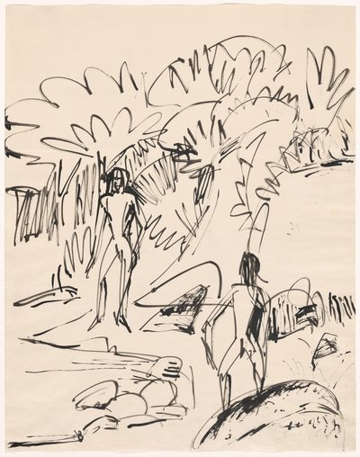 フェーマルン海岸の二人の海水浴客 作： Ernst Ludwig Kirchner