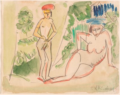 森の近くの二人の海水浴客 作： Ernst Ludwig Kirchner